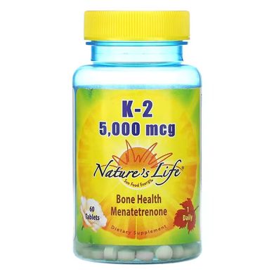 Nature's Life, K-2, менатетренон, 5 000 мкг, 60 таблеток (NLI-17711), фото