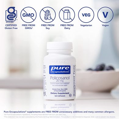 Полікозанолом, Policosanol, Pure Encapsulations, 20 мг, 120 капсул (PE-00516), фото