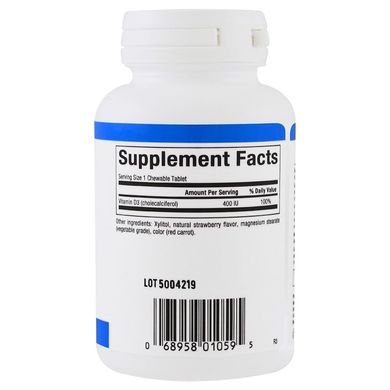 Витамин D3 для детей (клубника), Vitamin D3 for Kids, Natural Factors, 100 таблеток (NFS-01059), фото