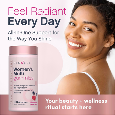 Жіночі мультивітаміни з колагеном NeoCell Women&rsquo;s Multivitamin Multi Collagen Advanced Bio-Peptides | ягоди - 120 жувальних мармеладок, фото