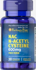 Ацетилцистеин, N-Acetyl Cysteine (NAC), Puritan's Pride, 600 мг, 60 капсул (PTP-10214), фото