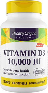 Healthy Origins, Вітамін D3, 10000 МО, 120 желатинових капсул (HOG-15353), фото