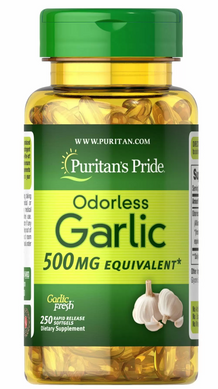 Часник, Odorless Garlic, Puritan's Pride, без запаху, 500 мг, 250 гелевих капсул (PTP-15493), фото