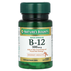 Nature's Bounty, вітамін B12, натуральна вишня, 500 мкг, 100 швидкорозчинних таблеток (NRT-03595), фото