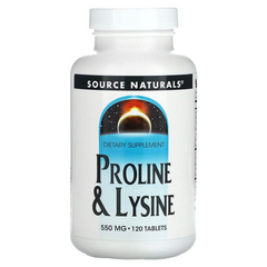 Source Naturals, L-пролин и L-лизин, 550 мг, 120 таблеток (SNS-00758), фото
