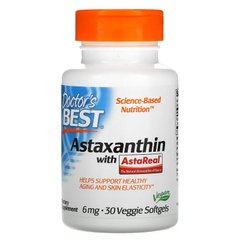 Doctor's Best, астаксантин з AstaReal, 6 мг, 30 рослинних капсул (DRB-00366), фото