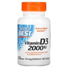 Doctor's Best, вітамін D3, 50 мкг (2000 МО), 180 капсул (DRB-00210), фото