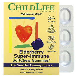 ChildLife Essentials, Super-Immune SoftChew Gummies, жувальні таблетки з бузиною для дітей, зі смаком натуральних ягід, 27 таблеток (CDL-11000), фото