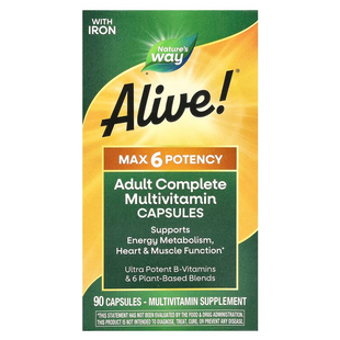 Nature's Way, Alive!® Max 6 Potency, комплексні мультивітаміни для дорослих із залізом, 90 капсул (NWY-15090), фото