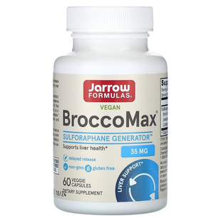 Jarrow Formulas, BroccoMax, сульфорафан глюкозинолат (SGS), активований мірозиназою, 60 рослинних капсул з відстроченим вивільненням (JRW-20027), фото