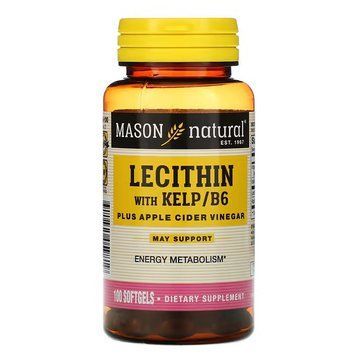 Mason Natural, лецитин с бурыми водорослями/витамином B6 и яблочным уксусом, 100 мягких таблеток (MAV-05981), фото