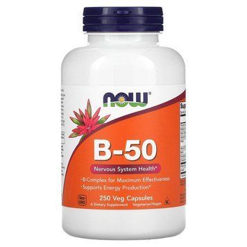 B-50 комплекс вітамінів групи B NOW Foods B-50 - 250 рослинних капсул, фото