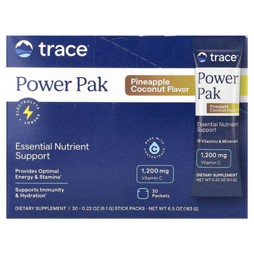 Trace, Power Pak, електроліти для підвищення витривалості, ананас та кокос, 30 пакетиків по 6,1 г (TMR-00249), фото