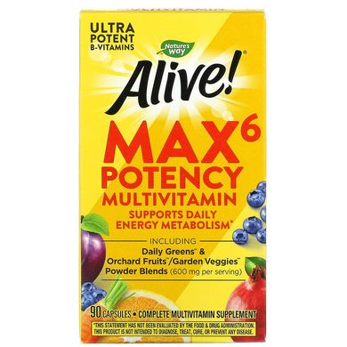 Nature's Way, Alive! Max6 Potency, мультивитамины, 90 капсул (NWY-15090), фото