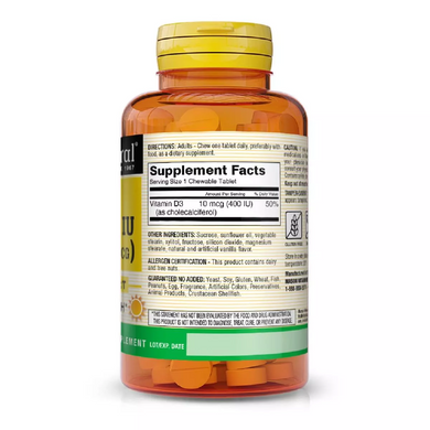 Витамин D 400 ME, вкус ванили, Vitamin D, Mason Natural, 100 жевательных таблеток (MAV-15071), фото
