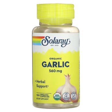 Часник, Garlic, Solaray, органік, 600 мг, 100 капсул (SOR-19285), фото