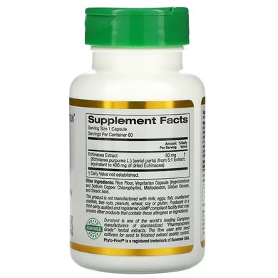 California Gold Nutrition, EuroHerbs, экстракт эхинацеи, 80 мг, 60 вегетарианских капсул (CGN-01817), фото