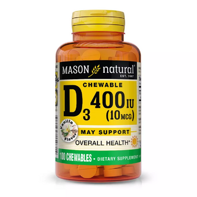 Вітамін D 400 ME, смак ванілі, Vitamin D, Mason Natural, 100 жувальних таблеток (MAV-15071), фото