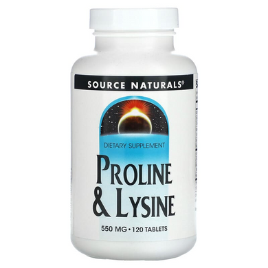 Source Naturals, L-пролін та L-лізин, 550 мг, 120 таблеток (SNS-00758), фото