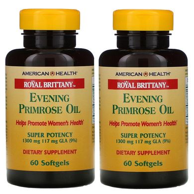 American Health, Royal Brittany, олія первоцвіту вечірнього, 1300 мг, 2 флакони, 60 м'яких капсул у кожному (AMH-03231), фото