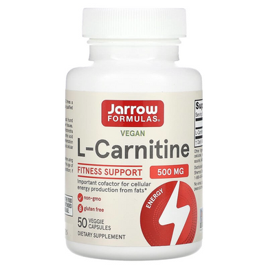 Jarrow Formulas, L-карнітин 500, 500 мг, 50 вегетаріанських капсул (JRW-02001), фото