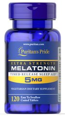 Мелатонин, Melatonin, Puritan's Pride, 5 мг, 120 таблеток (медленного высвобождения) (PTP-50126), фото