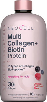 Мультиколлагеновые биопептиды с биотином NeoCell Multi Collagen + Biotin Protein | фруктовый пунш - 473 мл, фото