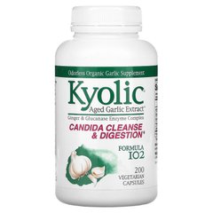 Kyolic, екстракт витриманого часнику, формула 102 для видалення дріжджового грибка та поліпшення травлення, 200 рослинних капсул (WAK-10242), фото