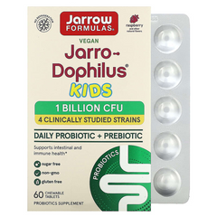 Jarrow Formulas, Jarro-Dophilus, пробіотики та пребіотики для дітей, для щоденного прийому, малина, 1 млрд КУО, 60 жувальних таблеток (JRW-03069), фото