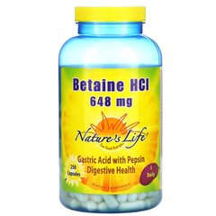 Nature's Life, Бетаїну гідрохлорид, 648 мг, 250 капсул (NLI-00410), фото