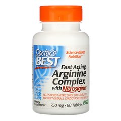 Doctor's Best, Быстродействующий комплекс аргинина с нитросигином 750 мг, 60 таблеток (DRB-00406), фото