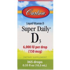Carlson Labs, Super Daily D3, 150 мкг (6000 МО), 10,3 мл (CAR-12000), фото