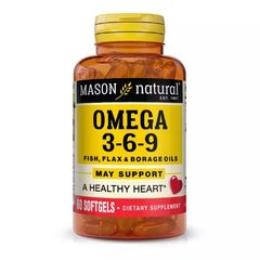 Mason Natural, Потрійна Омега 3-6-9, 1200 мг, олія риби льону та огірковика, 60 гелевих капсул (MAV-16995), фото