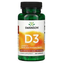 Swanson, Витамин D3, высокоэффективный, 1000 МЕ (25 мкг), 250 капсул (SWV-11030), фото