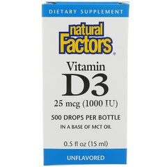 Витамин D3, Vitamin D3 Drops, Natural Factors, 1000 МЕ, 15 мл (NFS-01055), фото