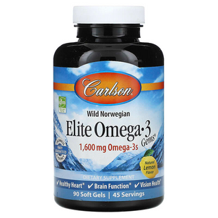 Carlson Labs, Elite Omega-3 Gems, добірні омега-3 кислоти, натуральний лимонний смак, 800 мг, 90 м'яких таблеток (CAR-01711), фото