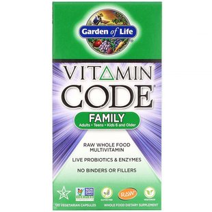 Garden of Life, Vitamin Code, мультивитамины из необработанных цельных продуктов, 120 вегетарианских капсул (GOL-11370), фото