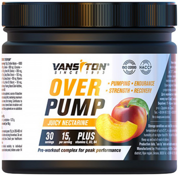 Vansiton, Передтренувальний комплекс OVERPUMP, соковитий нектарин, 450 г (VAN-59291), фото