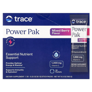 Trace, Power Pak, електроліти для підвищення витривалості, ягідна суміш, 30 пакетиків по 7 г (TMR-00287), фото