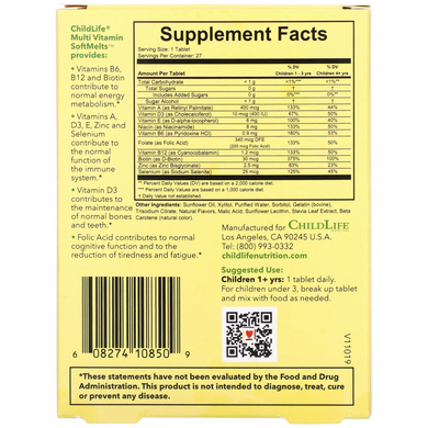 ChildLife, Multi Vitamin SoftMelts зі смаком натурального апельсина, 27 таблеток (CDL-10850), фото
