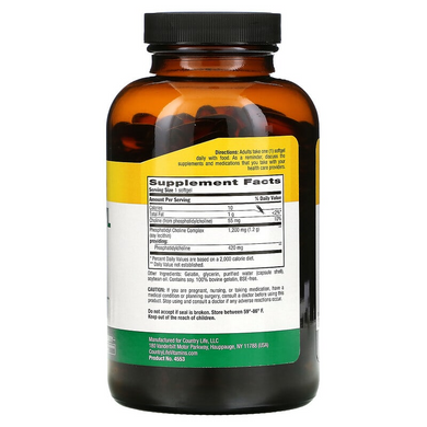 Country Life, Комплекс фосфатидилхолина, 1200 мг, 200 мягких желатиновых капсул (CLF-04553), фото