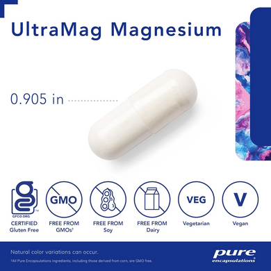 Високозасвоюваний магній 225 мг Pure Encapsulations UltraMag Magnesium - 120 капсул, фото