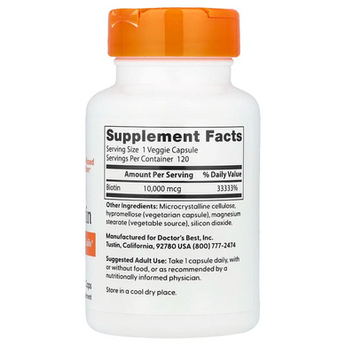 Биотин Doctor's Best Biotin &ndash; 10 000 мкг, 120 капсул, фото