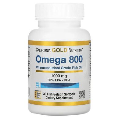 California Gold Nutrition, омега 800, риб'ячий жир фармацевтичного ступеня чистоти, 80% ЕПК/ДГК, у формі тригліцеридів, 1000 мг, 30 рибно-желатинових капсул (CGN-01251), фото