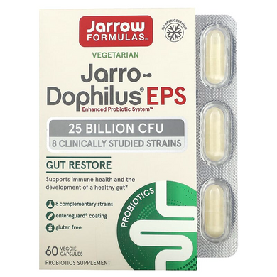 Jarrow Formulas, Jarro-Dophilus EPS, пробиотики, 25 млрд, 60 вегетарианских капсул с технологией Enteroguard (JRW-03043), фото