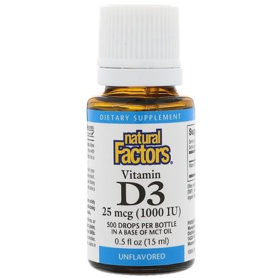 Вітамін D3, Vitamin D3 Drops, Natural Factors, 1000 МО, 15 мл (NFS-01055), фото