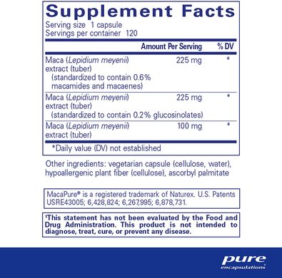Pure Encapsulations, Мака-3, Maca-3, 650 мг, 120 капсул (PE-01055), фото