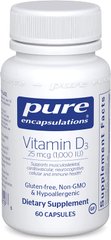 Pure Encapsulations, Витамин Д3, 1000 МЕ, 60 капсул (PE-00819), фото
