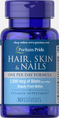 Формула для волосся, шкіри, нігтів, Hair, Skin & Nails, Puritan's Pride, 1 на день, 30 капсул (PTP-50779), фото