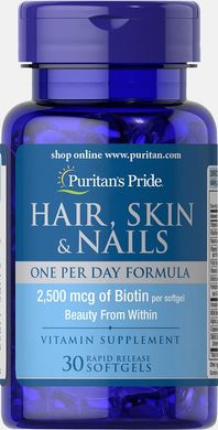 Формула для волос, кожи, ногтей, Hair, Skin & Nails, Puritan's Pride, 1 в день, 30 капсул (PTP-50779), фото